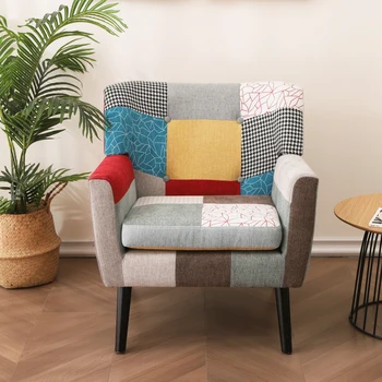 Кресло с акцентом в стиле пэчворк, современное тканевое клубное кресло середины века для спальни, удобный, красочный одноместный диван-кресло для гостиной