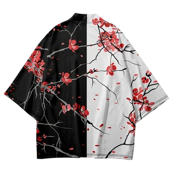 Модный японский традиционный кардиган Юката с цветочным принтом, кимоно, мужская пляжная азиатская одежда, женский косплей Хаори, большие размеры
