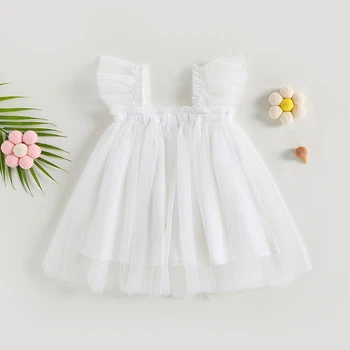 Платье для маленьких девочек от 6 М до 5 лет, однотонное многослойное платье-пачка из тюля, летнее повседневное платье принцессы трапециевидной формы