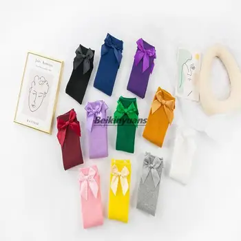 Чулки для девочек весенне-осеннего цвета, корейские конфетные детские носки с ворсом, носки-бабочки, детские гольфы-трубки