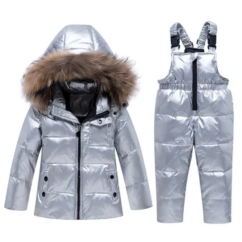 Комплект зимней одежды для маленьких девочек Зимняя куртка для мальчиков Детское пальто на утином пуху Детский водонепроницаемый ветрозащитный костюм Детский зимний комбинезон