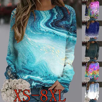 Женские модные свитера с длинными рукавами, рубашки-пуловеры, женские футболки, свободные рубашки больших размеров XS-8XL