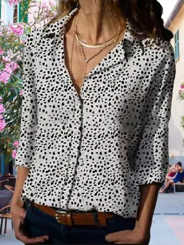 Модная рубашка с V-образным вырезом и леопардовым принтом, футболка с коротким рукавом, повседневная одежда, уличная одежда, топы с V-образным вырезом, свободная рубашка