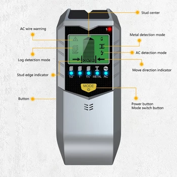 Электронный Портативный Настенный Сканер 5 в 1 для обнаружения Металлических Шпилек из дерева, проводов переменного Тока, с ЖК-Экраном и Аудиосигнализацией Dropship