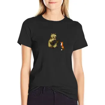 Топы с изображением медведя и лисы, летние футболки с графическим рисунком, женские футболки