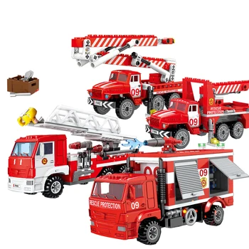 2022 Городское творчество Пожарная лестница Пожарная машина Пожарный Строительные блоки Кирпичи Игрушки для девочек Рождественский подарок