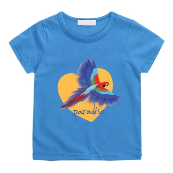 Летняя футболка Paradise Bird из 100% хлопка С коротким рукавом, Футболки с героями Мультфильмов, Повседневные Детские Футболки Kawaii Для мальчиков/Девочек, Удобные