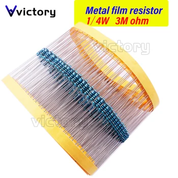 100шт Металлический пленочный резистор пятицветного плетения 1/4 Вт 0,25 Вт 1% 3 М 3 М Ом 3 Мом