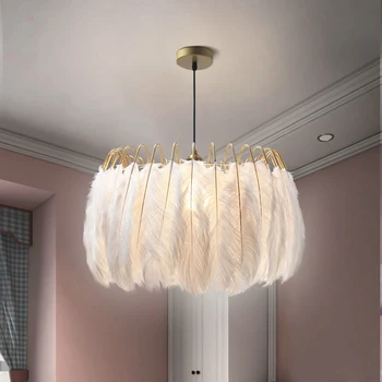 Лампа с перьями домашние подвесные светильники светильник для гостиной романтическая лампа для спальни декор детской комнаты светодиодные подвесные светильники