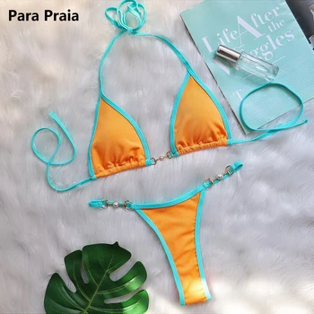 Бикини-стринги с металлическим декором Para Praia 2023, Сексуальные купальники с эффектом Пуш-ап, женский Бразильский купальник, женское Бикини, купальный костюм из двух частей