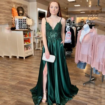 Черновато-зеленый трапециевидный силуэт, сексуальное платье на бретельках для выпускного вечера 2023, кружевные вечерние платья с рыбьим хвостом, Vestidos De Noche