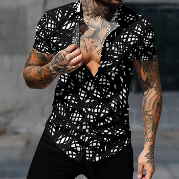 Гавайская рубашка для мужской моды, рубашка в полоску с граффити, 3D принт, уютная повседневная пляжная одежда большого размера с коротким рукавом 2