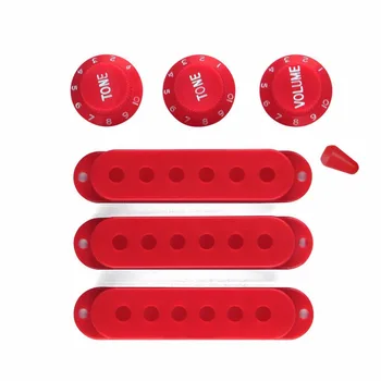 FLEOR Набор пластиковых красных гитарных чехлов для звукоснимателя с одной катушкой, ручки регулировки громкости гитары 2T1V, наконечник переключателя для частей электрогитары