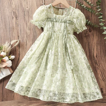 Новое летнее детское платье принцессы для выпускного вечера для девочек, Зеленые свадебные платья с цветочным рисунком, подростковые костюмы в стиле Лолиты 6, 8, 10, 12 лет