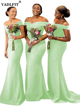 Длинные мятно-зеленые атласные платья подружек невесты с русалочкой 2022 года для чернокожих девушек с открытыми плечами Vestido De Fiesta De Boda