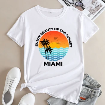 Футболка Enjoy Beauty Of The Sunset, ретро пляжная футболка с изображением океана, милые женские футболки для летних каникул, топы
