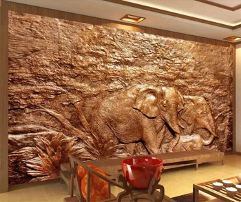 beibehang papel de parede Пользовательские обои 3d фреска крупномасштабная фотообоя ручная роспись 3D рельефная скульптура слон обои