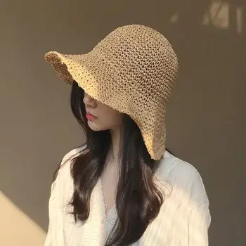 Весенне-летняя модная Солнцезащитная шляпа, обычная модная Рыбацкая шляпа, Уличная пляжная Свежая Бежевая Соломенная шляпа с широкими полями