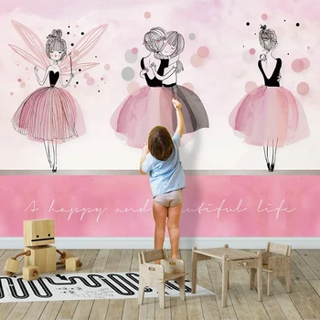 Изготовленная на Заказ 3D Настенная Роспись В Скандинавском Стиле INS Pink Ballet Girls Фон Детской Комнаты Обои Для Стен 3D Фрески Детской Спальни