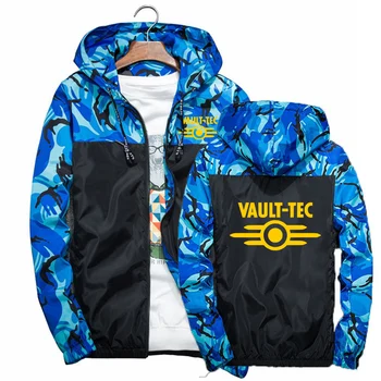 Новая камуфляжная куртка бренда Vault Tec с видеопечатью, мужская осенняя куртка, повседневные куртки с капюшоном, мужская ветровка на молнии, Верхняя одежда, топы