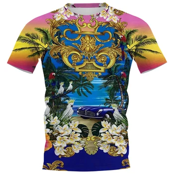 HX Модные мужские футболки с 3D-графикой, топы с принтом тропического кокоса, приморского франжипани, толстовка с коротким рукавом, мужская одежда