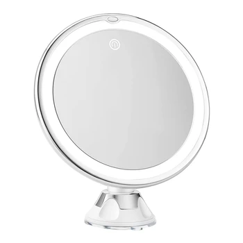 Туалетное зеркало, зеркало для макияжа, 10-кратное увеличение с подсветкой и присосками, простая установка, 360-поворотная аккумуляторная батарея двойного назначения