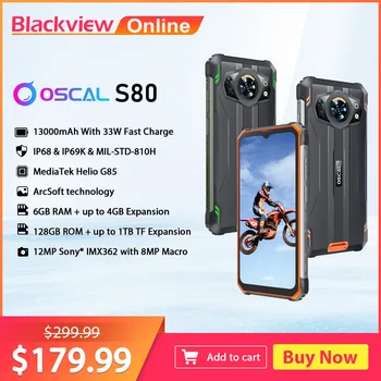 Blackview Oscal S80 Helio G85 Смартфон 6 ГБ 128 ГБ Прочный Телефон 13000 мАч Мобильный Телефон Andriod 12 IP68 Водонепроницаемый Мобильный Телефон