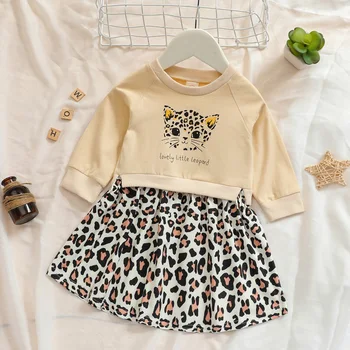 FOCUSNORM/ Прелестное осеннее платье для маленьких девочек от 0 до 3 лет, леопардовое платье трапециевидной формы в стиле пэчворк с мультяшными животными и леопардовым принтом длиной до колена