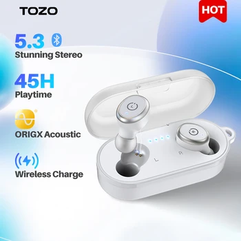 Наушники TOZO T10 Bluetooth 5.3, Беспроводные наушники С большими басами, водонепроницаемость IPX8, время воспроизведения 45 часов, Встроенный микрофон Для занятий спортом