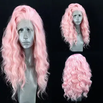 Синтетический парик с кружевом спереди Living Pink, Короткая волна воды, Термостойкие волокнистые волосы, Натуральный пробор без линии роста волос для белых женщин
