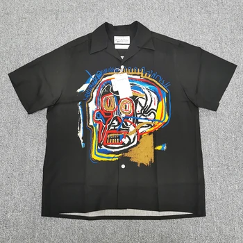Высококачественная черная винтажная мужская рубашка WACKO MARIA 1: 1, женские рубашки WACKO MARIA Hawaii, футболки, рубашка на пуговицах