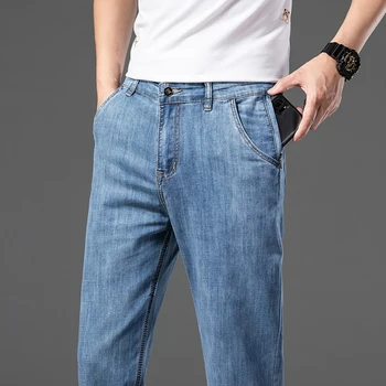 Классический дизайн противоугонного кармана на молнии, Тонкие джинсы Для мужчин, Лето 2023, Новый стиль, расслабленные прямые джинсовые брюки, мужской бренд