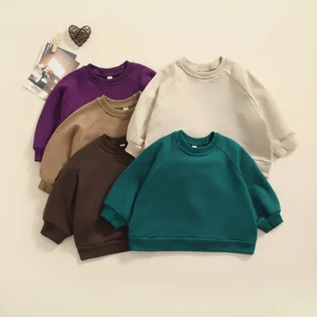 Детский пуловер с круглым вырезом и рукавами Реглан, однотонный Цвет, высококачественная Свободная посадка, Удобная одежда