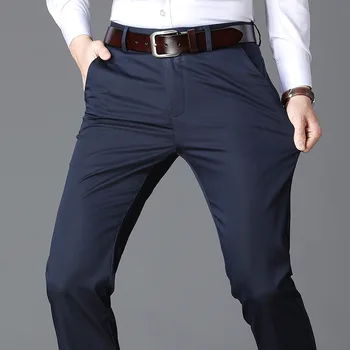 Весна-лето 2023, тонкие повседневные брюки из ледяного шелка, мужской костюм из Тенсела, свободные прямые мужские брюки, деловые стрейчевые длинные брюки