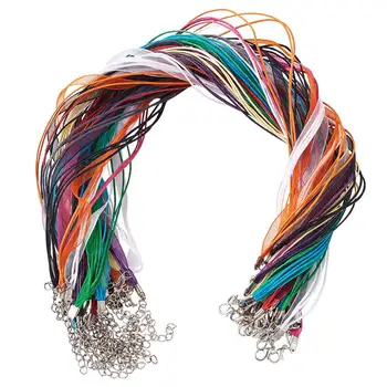 20шт Разноцветная лента из органзы, ремешок для ожерелья, вощеный хлопковый шнур с застежкой-карабином для изготовления ювелирных изделий