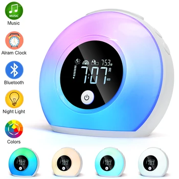 Будильник с подсветкой для пробуждения с Bluetooth-динамиком, Детский ночной световой будильник, Цветной световой цифровой будильник для детей-подростков