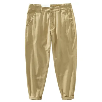 Весна-Лето, Новые мужские брюки-карго, Однотонные прямые повседневные брюки из чистого хлопка GC-3502