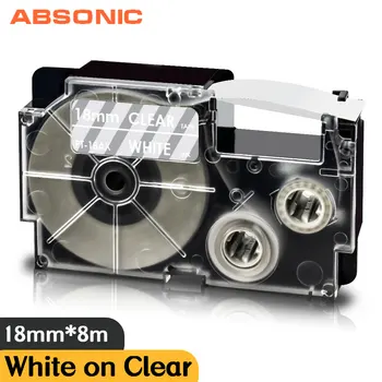 XR-18AX Белый на Прозрачной ленте для этикеток 18 мм, Совместимый с Ленточным Принтером Casio XR-18WE Label Maker для Пишущей машинки Casio KL-7000 KL-200