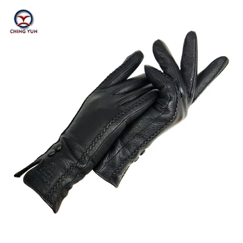 Новые женские перчатки CHINGYUN, высококачественные Мягкие утолщенные перчатки из натуральной Кожи, Зима-осень, модный женский бренд, черный, теплый