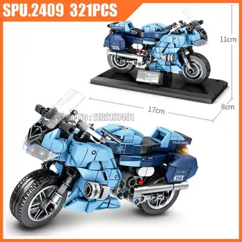 701203 321 шт. Технический синий гоночный мотоцикл для бездорожья, строительные блоки для мотоциклов, игрушечный кирпич