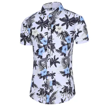 Летние Рубашки Нового Поступления Для Мужчин 2023, Модный Цветочный Принт, Гавайская Рубашка С Коротким Рукавом, Мужские Повседневные Пляжные Рубашки Slim Fit С Цветочным Рисунком