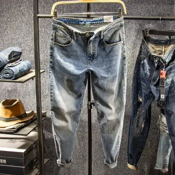 Новые весенне-летние мужские джинсы для мужчин, роскошная одежда, брюки карго в стиле хип-хоп, тонкая роскошная одежда, рваные ковбойские синие винтажные брюки