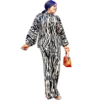 Комплект из 2 предметов, африканская одежда Дашики для женщин, 2023, Новая рубашка с длинными рукавами, топы и брюки с принтом, повседневные уличные африканские наряды