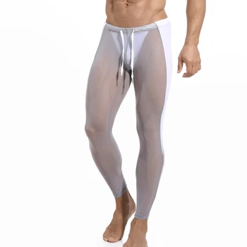 Мужские прозрачные сетчатые штаны для йоги с завязками, компрессионные колготки, тренировочные штаны