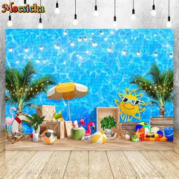Фоновые изображения для вечеринки у бассейна, летние Гавайи, Песчаный пляж, детский фон для портрета на 1-й день рождения, реквизит для фотосессии торта