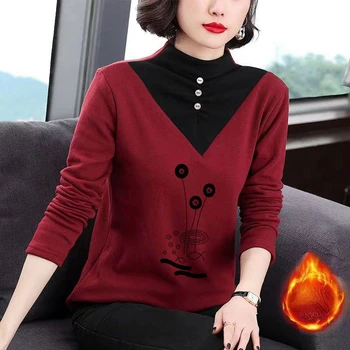 M-4XL, Женские Пуловеры для мамы, Облегающая Блузка, Двусторонняя Бархатная Новая Зимняя футболка с длинными рукавами