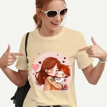 Летняя женская футболка, футболки с принтом мамы и Дочки, Повседневные женские футболки с короткими рукавами, топы с круглым вырезом, одежда Kawaii