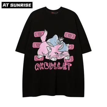 Мужская футболка в стиле хип-хоп Оверсайз Harajuku Streetwear с Рисунком Аниме Cat, Женская футболка с рисунком fugees, Летняя Футболка С Коротким рукавом y2k, черные топы