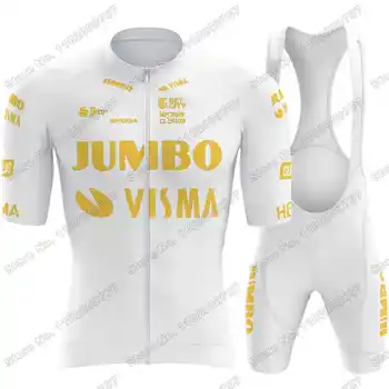 2023 Золотая Велосипедная майка Jumbo Visma Team Set Мужская Велосипедная одежда Белые рубашки для шоссейных велосипедов Костюм Велосипедный нагрудник Шорты MTB Майо