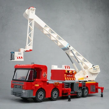 2022 Городское Творчество Пожарная Сигнализация Пожарные Многофункциональная платформа для лазания Модель пожарной машины Строительные блоки Кирпичи Детские игрушки